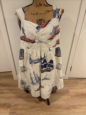 Nautical Print Sleeveless Cotton Sundress with ships 🚢 🛳️ pattern